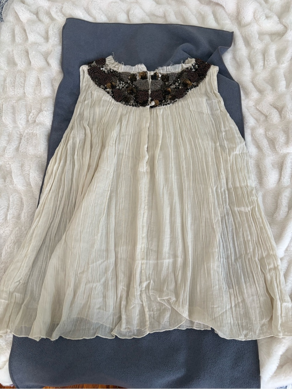 Ecote Ivory Pleated Sleeveless Camisole with Beaded Yoke